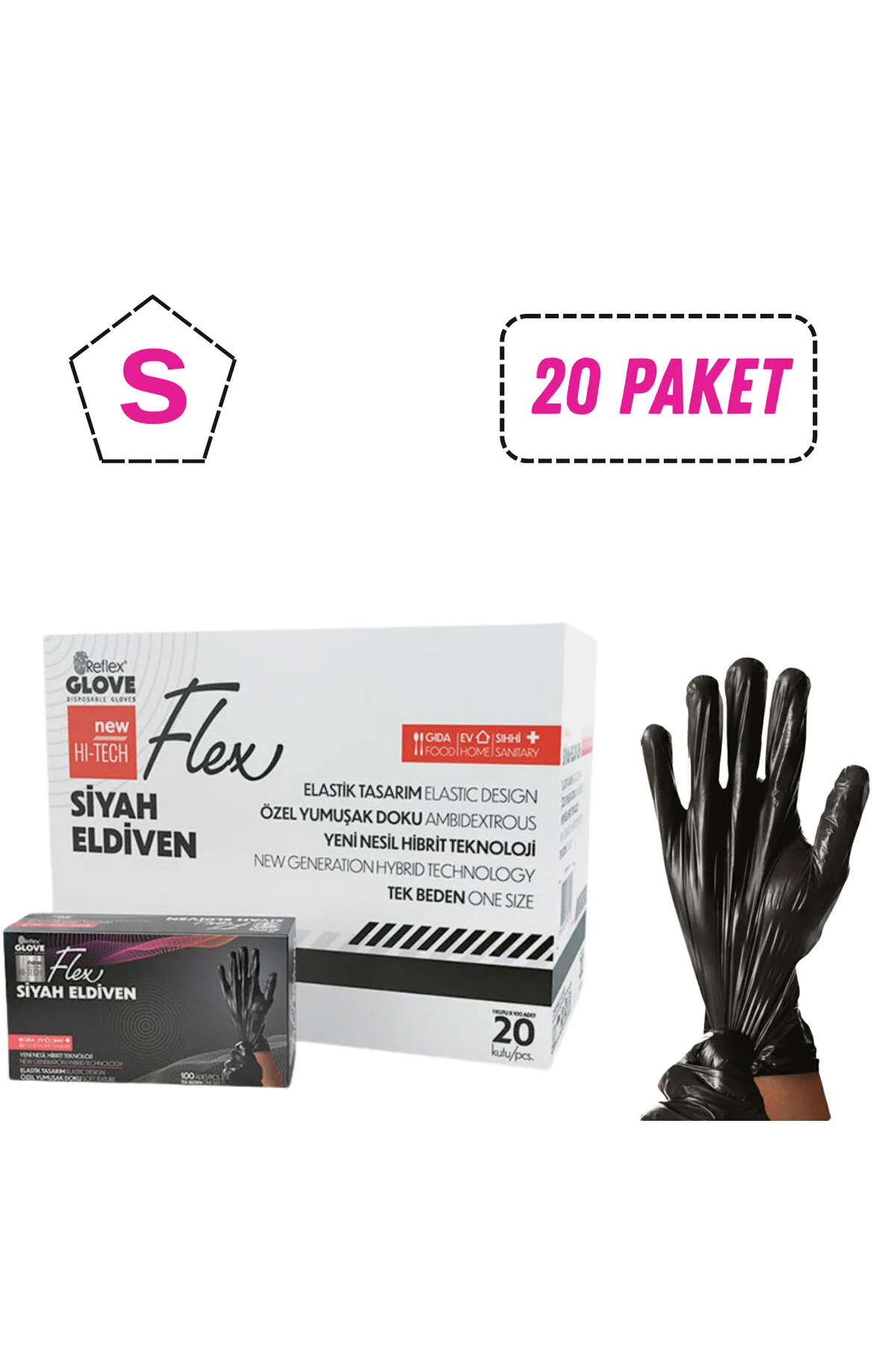 Reflex Flex Hi-Tech Pudrasız Siyah TPE Eldiven Small (S) 100’lü Paket
