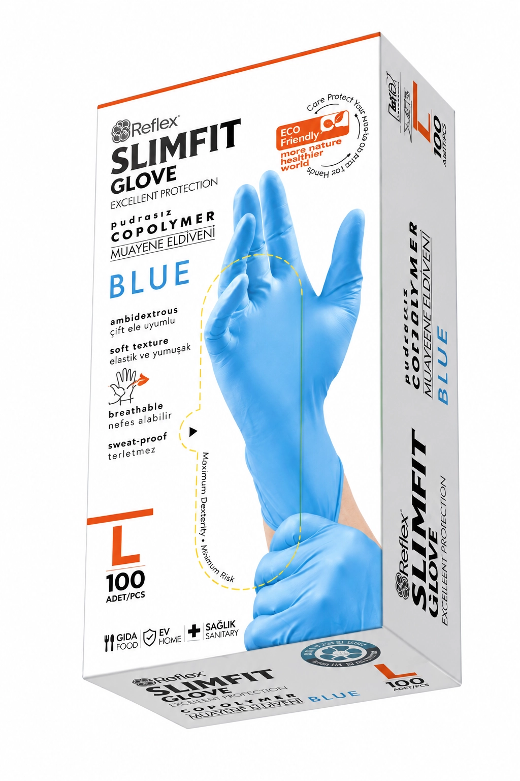 Reflex Slimfit Mavi Copolymer Eldiven Large (L) 100’lü Paket