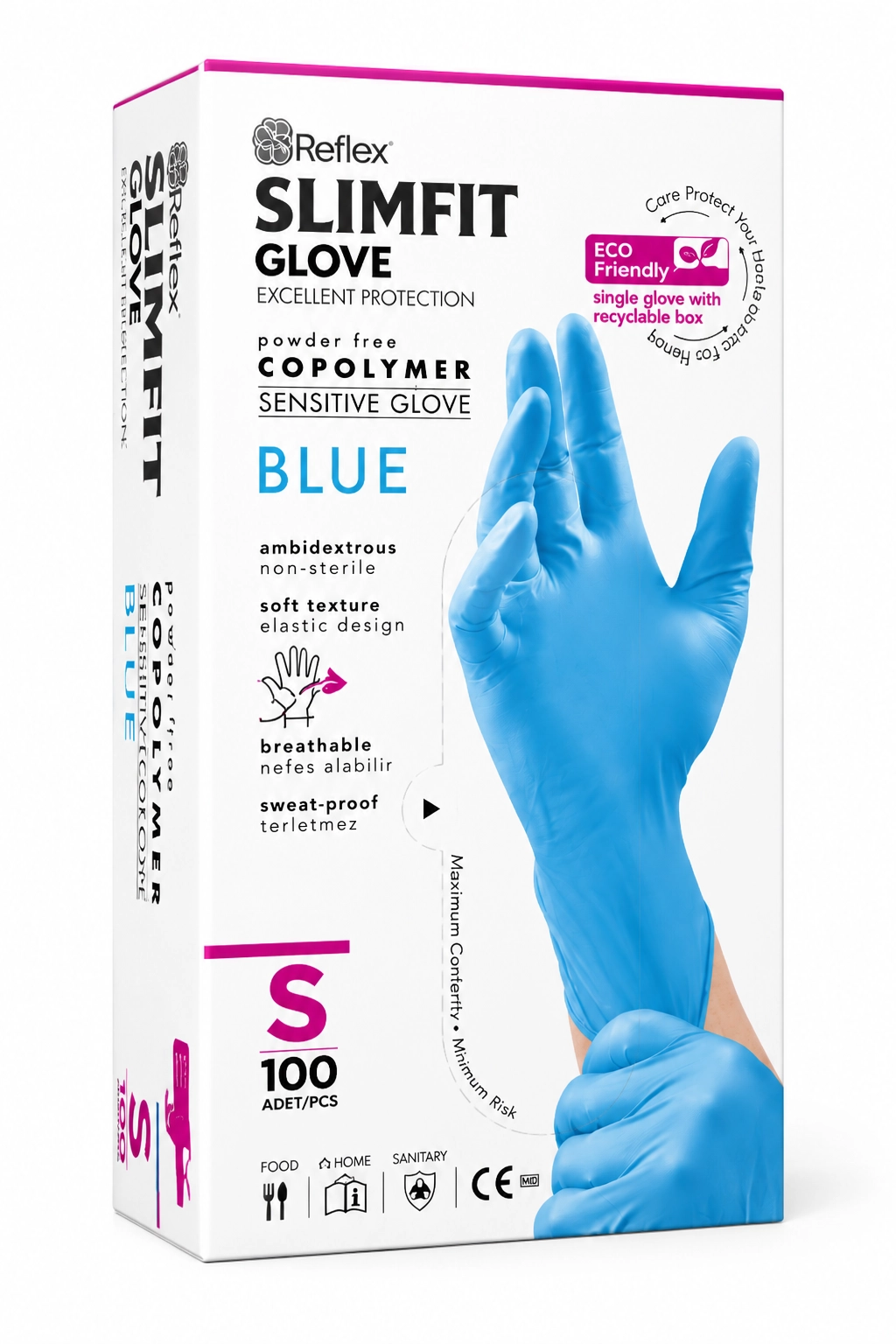 Reflex Slimfit Mavi Copolymer Eldiven Small (S) 100’lü Paket