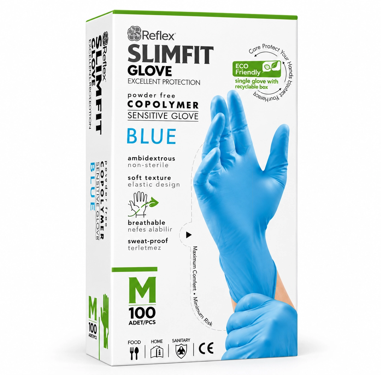 Reflex Slimfit Mavi Copolymer Eldiven Medium (M) 100’lü Paket