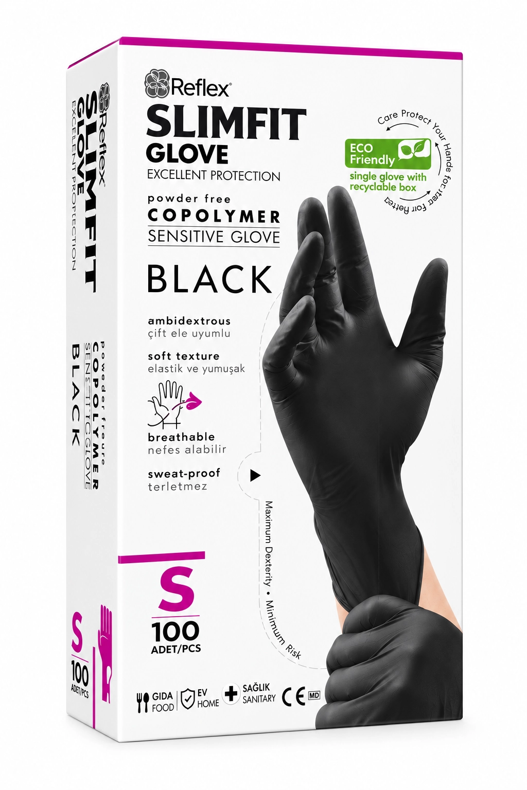 Reflex Slimfit Siyah Copolymer Eldiven Small (S) 100’lü Paket