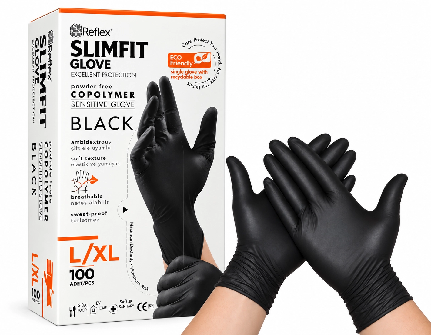 Reflex Slimfit Siyah Copolymer Eldiven X-Large (XL) 100’lü Paket