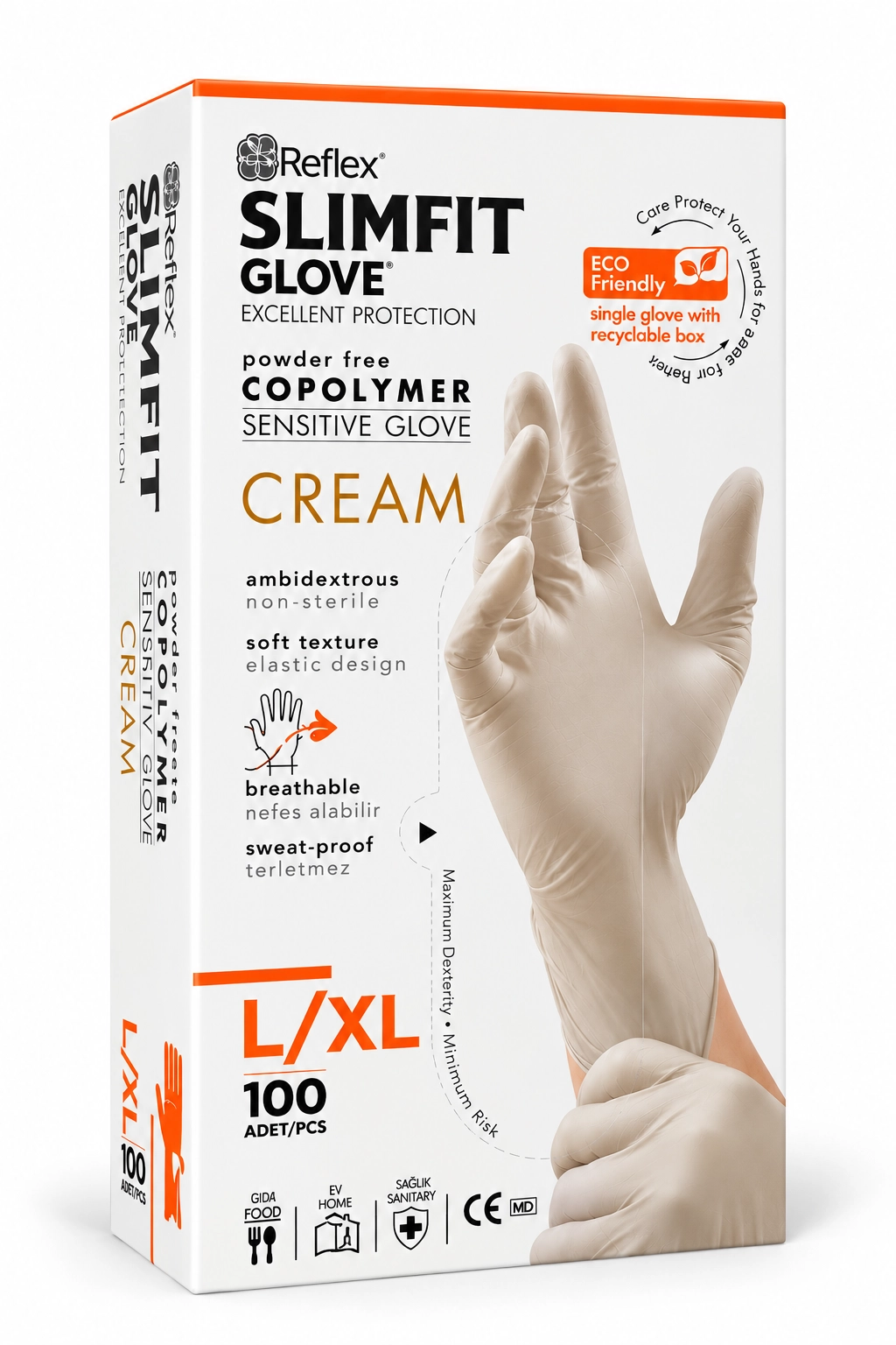 Reflex Slimfit Krem Copolymer Eldiven X-Large (XL) 100’lü Paket