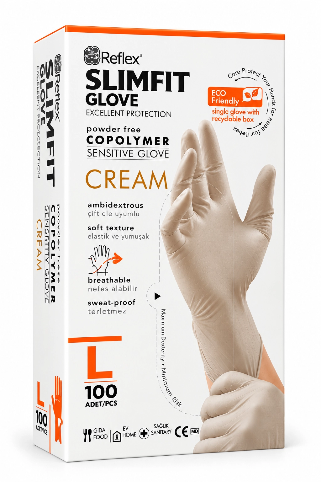 Reflex Slimfit Krem Copolymer Eldiven Large (L) 100’lü Paket