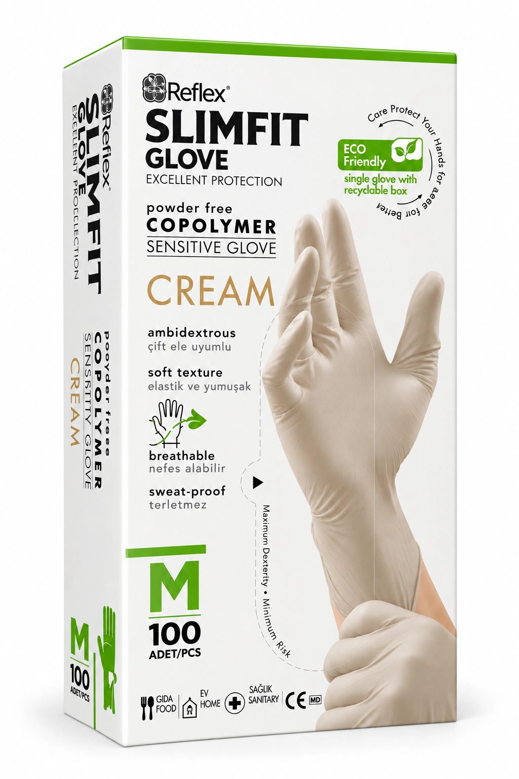Reflex Slimfit Krem Copolymer Eldiven Medium (M) 100’lü Paket