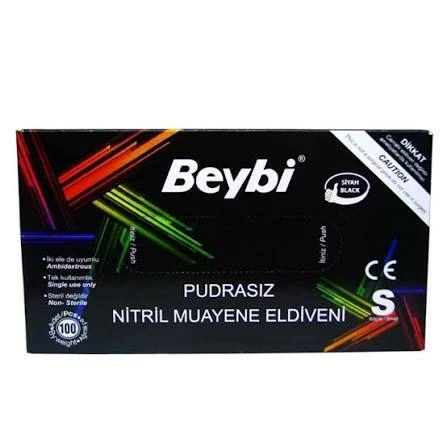 Beybi Pudrasız Siyah Nitril Muayene Eldiveni Small (S) 100’lü Paket