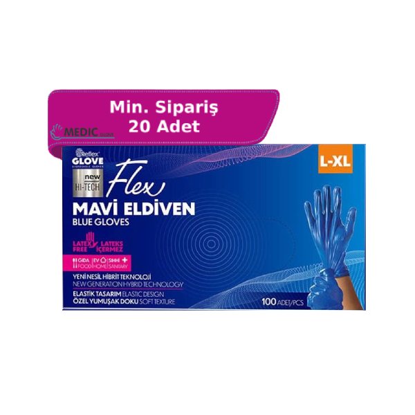 Reflex Flex Hi-Tech Pudrasız Mavi TPE Eldiven Large (L) / X-Large (XL) 100’lü Paket