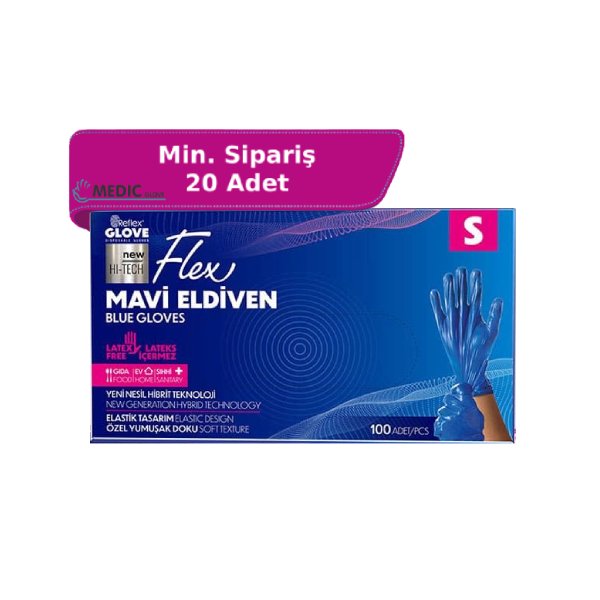 Reflex Flex Hi-Tech Pudrasız Mavi TPE Eldiven Small (S) 100’lü Paket