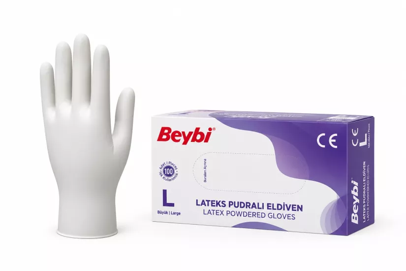 Beybi Pudralı Lateks Muayene Eldiveni Large (L) 100’lü Paket