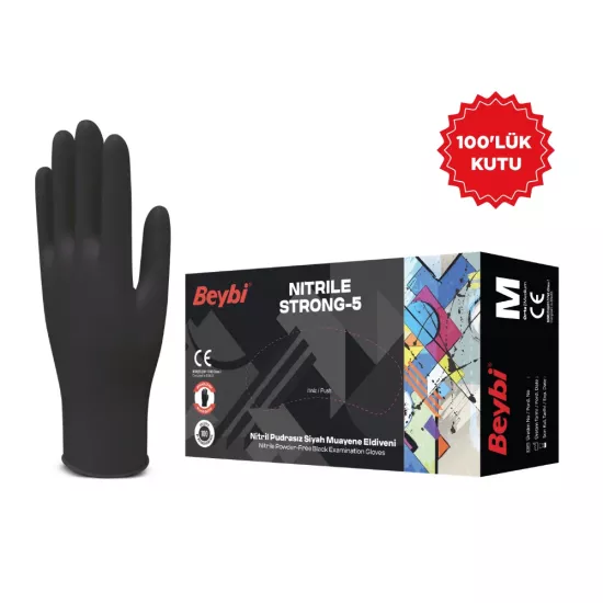 Beybi Strong-5 Siyah Nitril Eldiven Large (L) 100’lü Paket