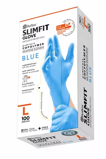 Reflex Slimfit Mavi Copolymer Eldiven Large (L) 100’lü Paket