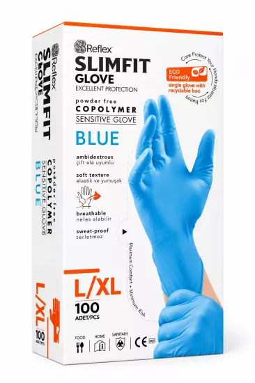 Reflex Slimfit Mavi Copolymer Eldiven X- Large (XL) 100’lü Paket