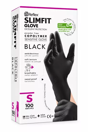Reflex Slimfit Siyah Copolymer Eldiven Small (S) 100’lü Paket