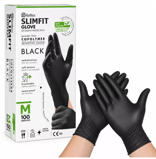 Reflex Slimfit Siyah Copolymer Eldiven Medium (M) 100’lü Paket