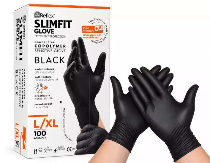 Reflex Slimfit Siyah Copolymer Eldiven X-Large (XL) 100’lü Paket