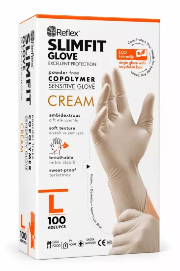 Reflex Slimfit Krem Copolymer Eldiven Large (L) 100’lü Paket