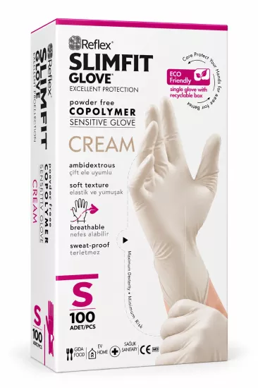 Reflex Slimfit Krem Copolymer Eldiven Small (S) 100’lü Paket