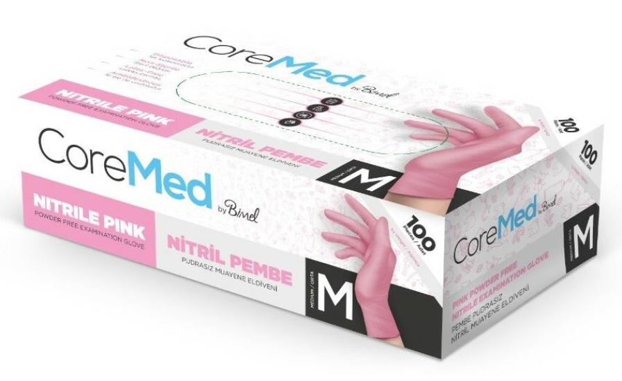 Bimel CoreMed Pembe Nitril Muayene Eldiveni Medium (M) 100’lü Paket