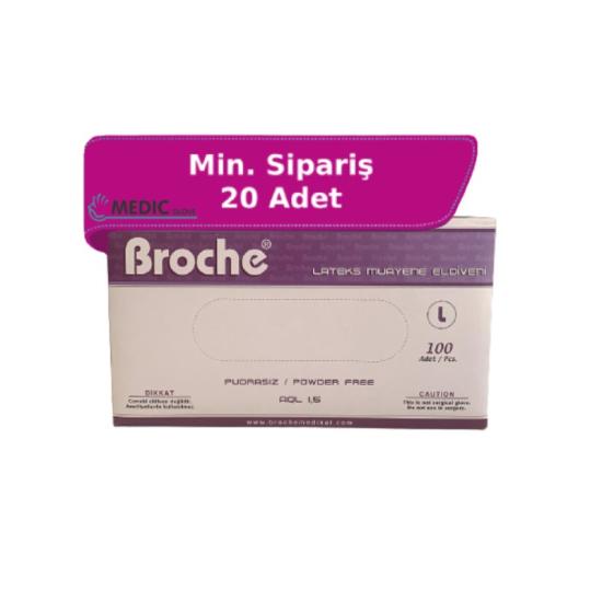 Broche Pudrasız Lateks Muayene Eldiveni Large (L) 100’lü Paket