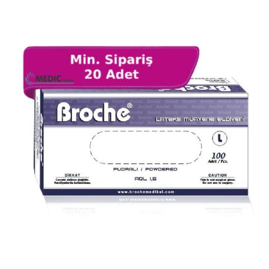 Broche Pudralı Lateks Muayene Eldiveni Large (L) 100’lü Paket