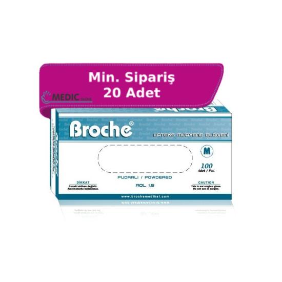 Broche Pudralı Lateks Muayene Eldiveni Medium (M) 100’lü Paket