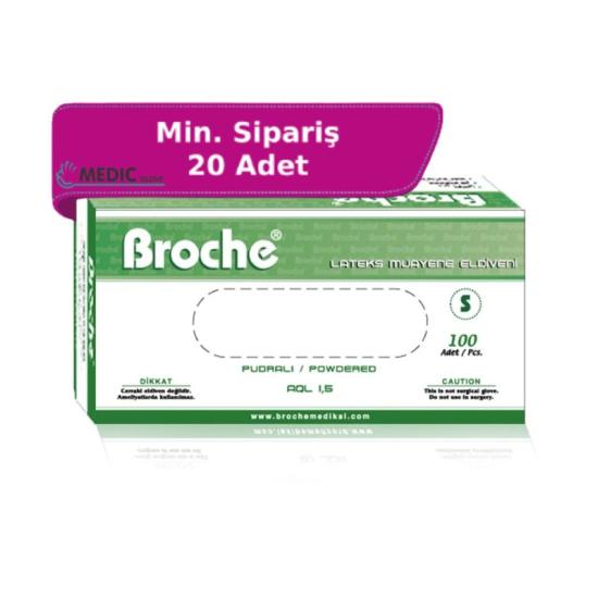 Broche Pudralı Lateks Muayene Eldiveni Small (S) 100’lü Paket