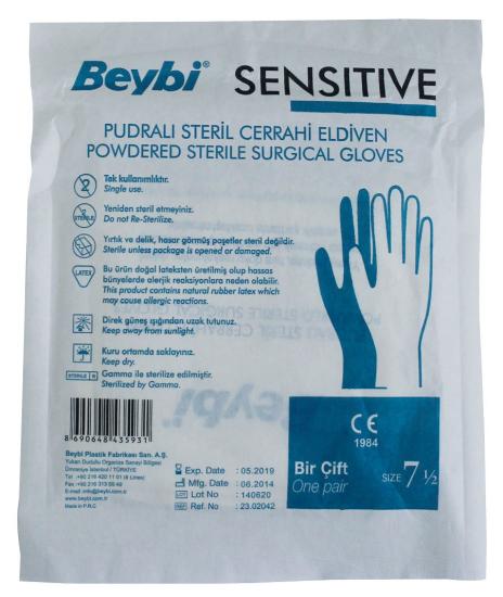 Beybi Sensitive Pudralı Steril Cerrahi Eldiven No: 7 50 Çift