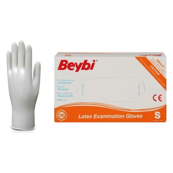 Beybi Pudralı Lateks Muayene Eldiveni Small (S) 100’lü Paket