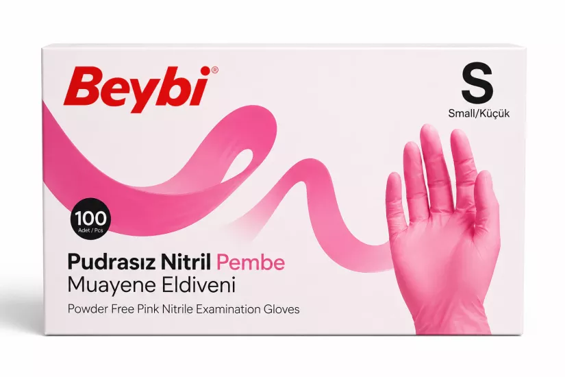 Beybi Pembe Nitril Muayene Eldiveni Small (S) 100’lü Paket