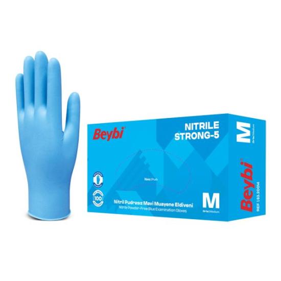 Beybi Strong-5 Mavi Nitril Eldiven Medium (M) 100’lü Paket