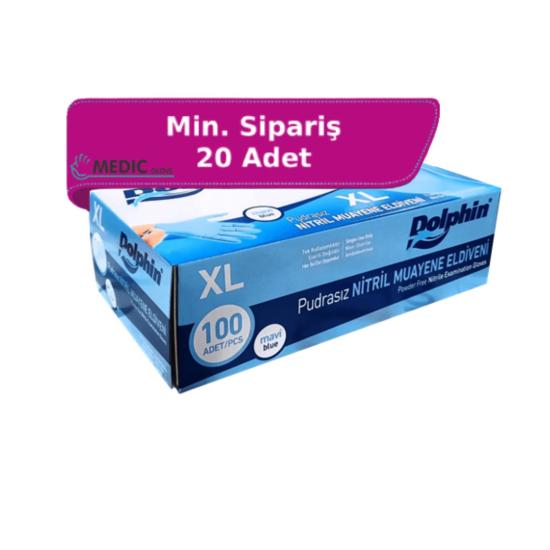 Dolphin Mavi Nitril Muayene Eldiveni X-Large (XL) 100’lü Paket