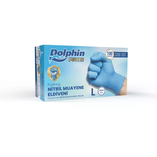 Dolphin Kalın Mavi Nitril Muayene Eldiveni Large (L) 100’lü Paket