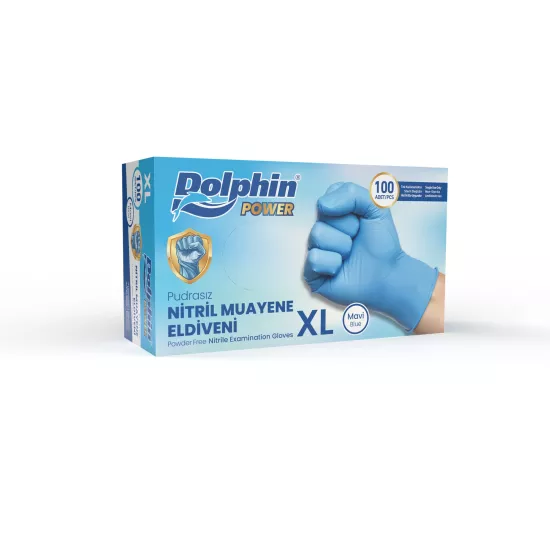 Dolphin Kalın Mavi Nitril Muayene Eldiveni X-Large (XL) 100’lü Paket