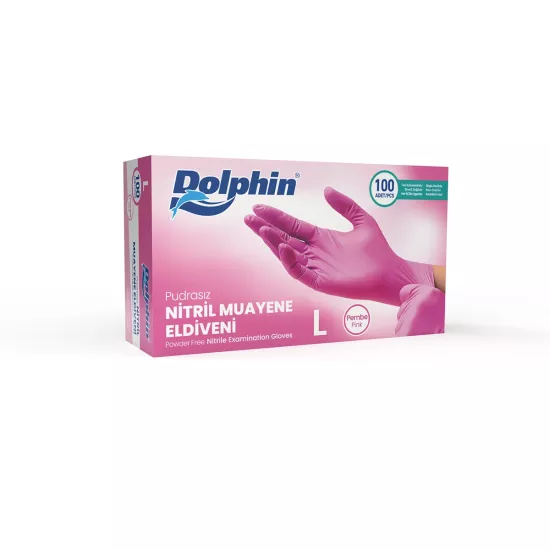 Dolphin Pembe Nitril Muayene Eldiveni Large (L) 100’lü Paket