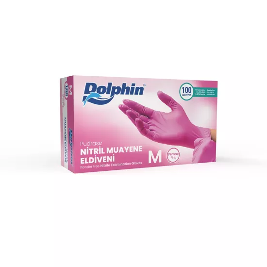 Dolphin Pembe Nitril Muayene Eldiveni Medium (M) 100’lü Paket