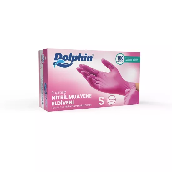 Dolphin Pembe Nitril Muayene Eldiveni Small (S) 100’lü Paket
