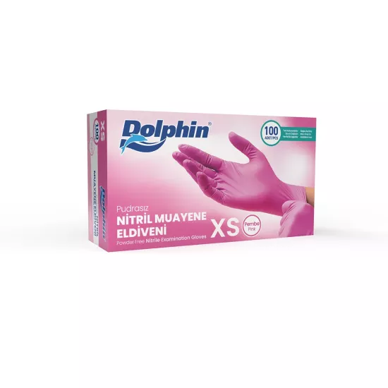 Dolphin Pembe Nitril Muayene Eldiveni X-Small (XS) 100’lü Paket