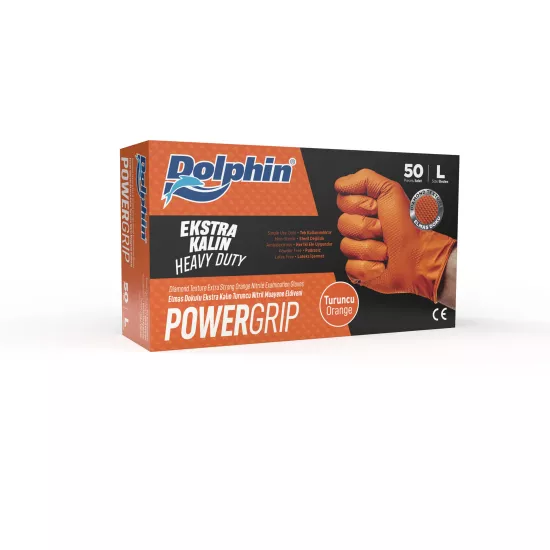 Dolphin PowerGrip Turuncu Nitril Eldiven Large (L) 50’li Paket