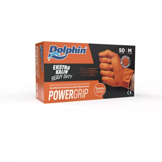 Dolphin PowerGrip Turuncu Nitril Eldiven Medium (M) 50’li Paket