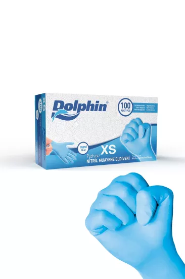 Dolphin Mavi Nitril Muayene Eldiveni X-Small (XS) 100’lü Paket