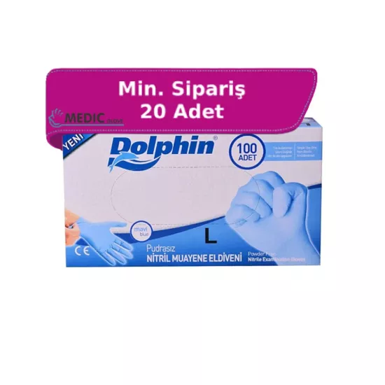Dolphin Mavi Nitril Muayene Eldiveni Large (L) 100’lü Paket
