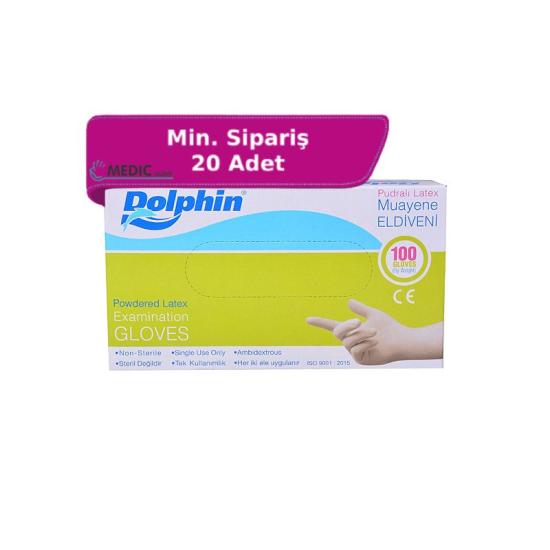 Dolphin Pudralı Lateks Muayene Eldiveni Large (L) 100’lü Paket