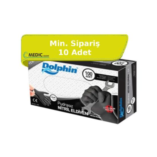 Dolphin Ekstra Kalın Siyah Nitril Eldiven X-Large (XL) 100’lü Paket