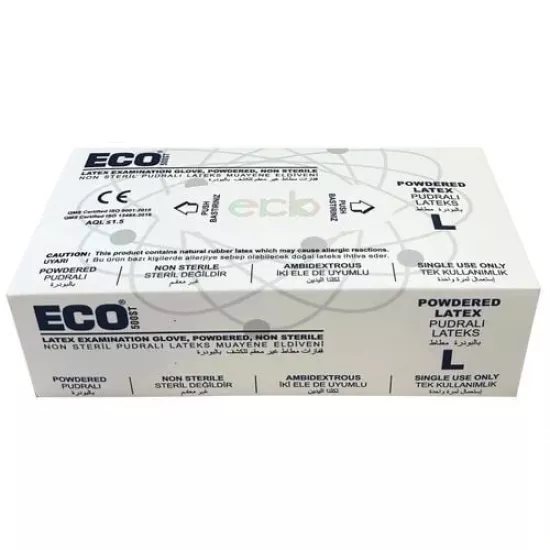 ECO Pudralı Lateks Muayene Eldiveni Large (L) 100’lü Paket