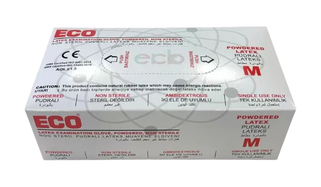 ECO Pudralı Lateks Muayene Eldiveni Medium (M) 100’lü Paket