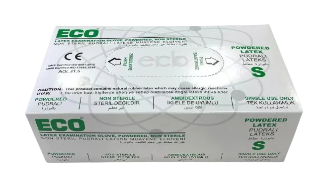 ECO Pudralı Lateks Muayene Eldiveni Small (S) 100’lü Paket