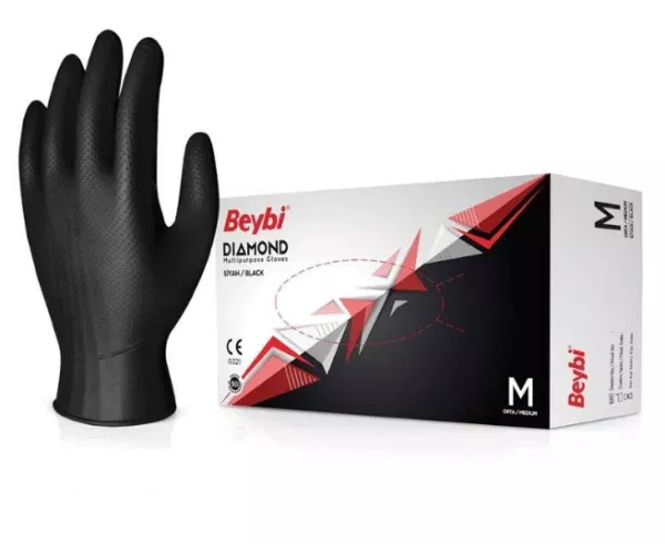 Beybi Diamond Siyah Nitril Muayene Eldiveni X-Large (XL) 100’lü Paket