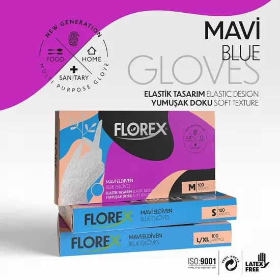 Reflex Florex Mavi TPE Eldiven Medium (M) 100’lü Paket