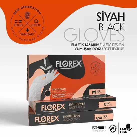 Reflex Florex Siyah TPE Eldiven Medium (M) 100’lü Paket