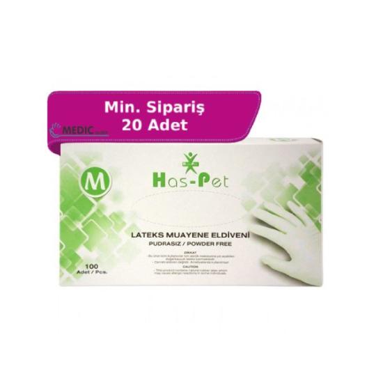 Has-Pet Pudrasız Lateks Muayene Eldiveni Medium (M) 100’lü Paket